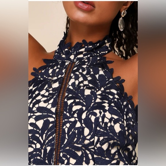 NWT LULUS Women’s Divine Destiny Navy Blue Lace Midi Dress - Picture 3 of 14